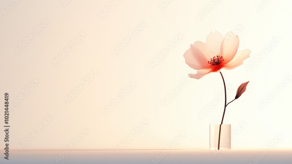 Fototapeta premium A minimalist illustration of a single flower illuminated by a soft light, creating a sense of beauty and tranquility.