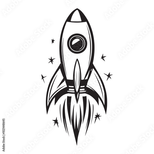 Rocket science outline icon, Cute Rocket for kids' storytelling vector illustration Isolated on white background