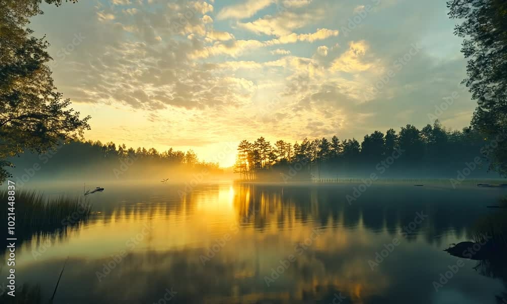 Sunrise Over a Misty Lake Sunrise Over a Misty Lake