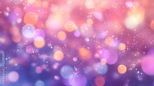 Colorful rainbow fantasy backdrop featuring a vibrant sky filled with stars and bokeh effects Holographic illustration in soft violet and pink hues Adorable cartoon style wallpaper 2D design