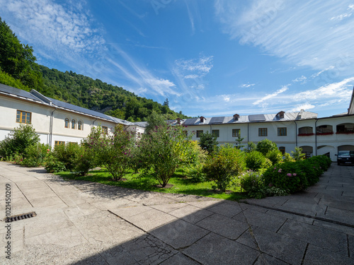 Inner courtyard of Bistrita Monastery, Valcea county, Romania photo