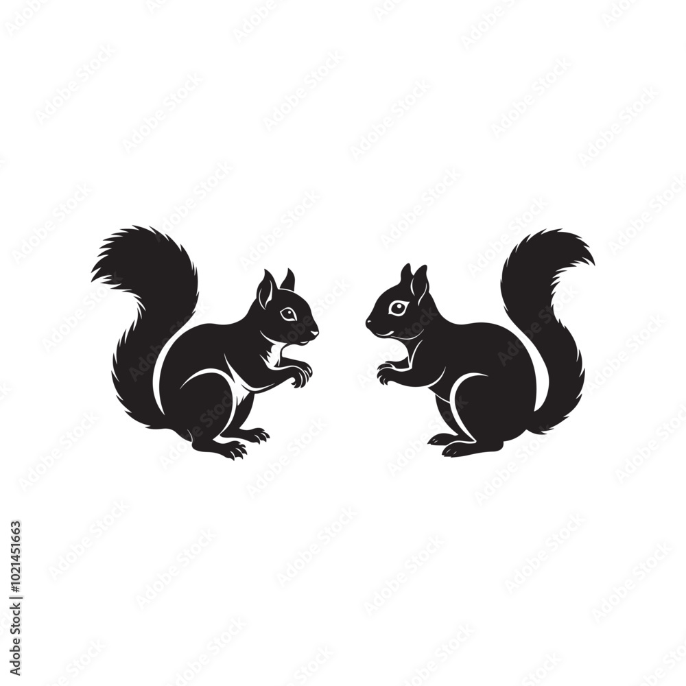 set of squirrel silhouette vector, black and white silhouette, vector and illustration, isolated on white background set of squirrel silhouette vector, black and white silhouette, vector and illustration, isolated on white background