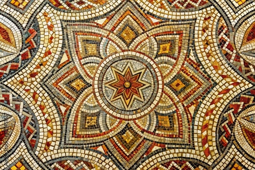 Intricate Roman Mosaic Patterns Showcasing Geometric Shapes and Rich Colors in a Timeless Design