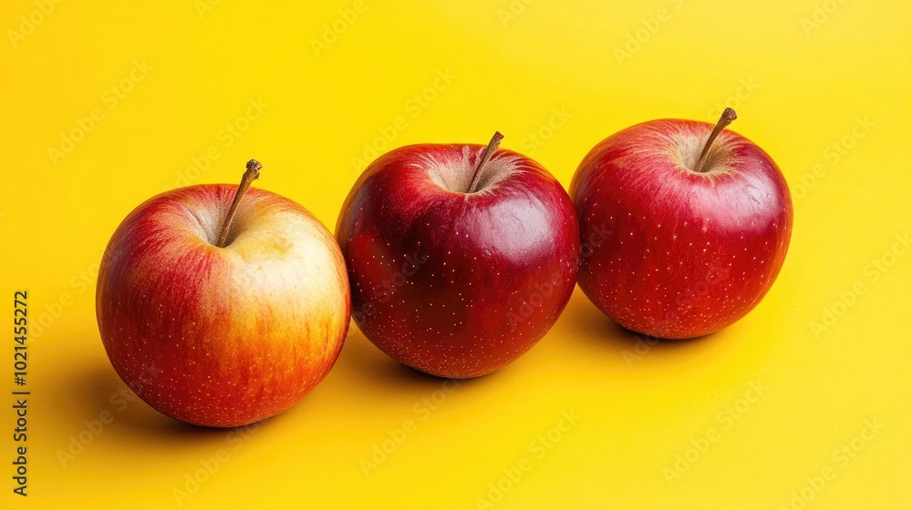 Chestnut and Red Royal Gala Apples Isolated on Yellow Background Chestnut and Red Royal Gala Apples Isolated on Yellow Background