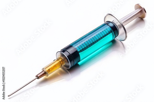 Large Syringe with Bright Liquid Ready for Medical Injection on a Clean White Background