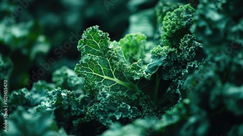 Close up of Green Kale Leaf in a Garden