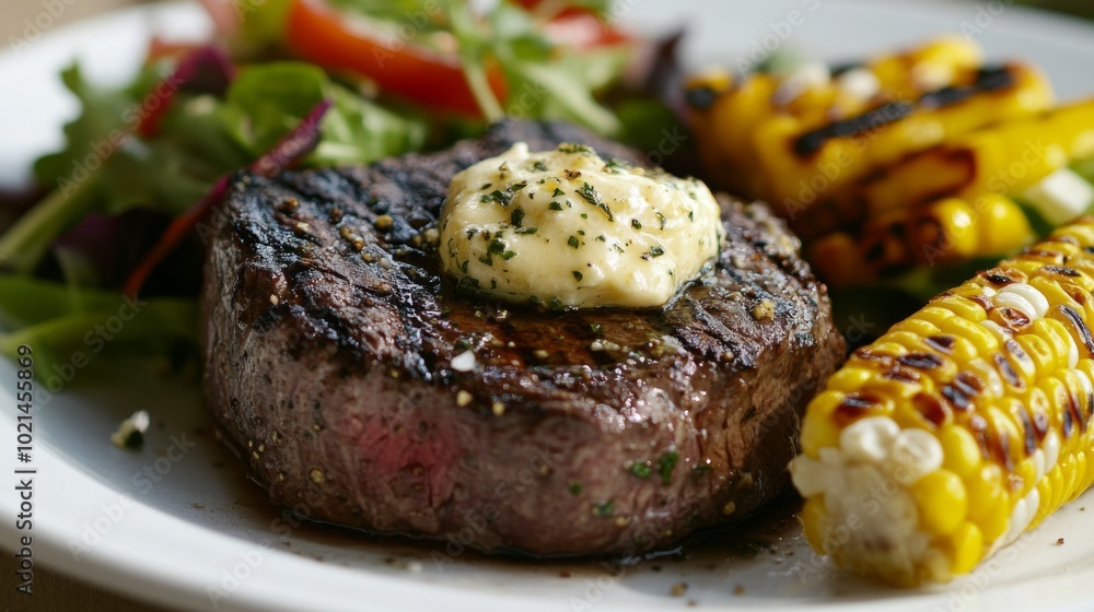 Grilled Steak with Herb Butter and Fresh Vegetables Grilled Steak with Herb Butter and Fresh Vegetables