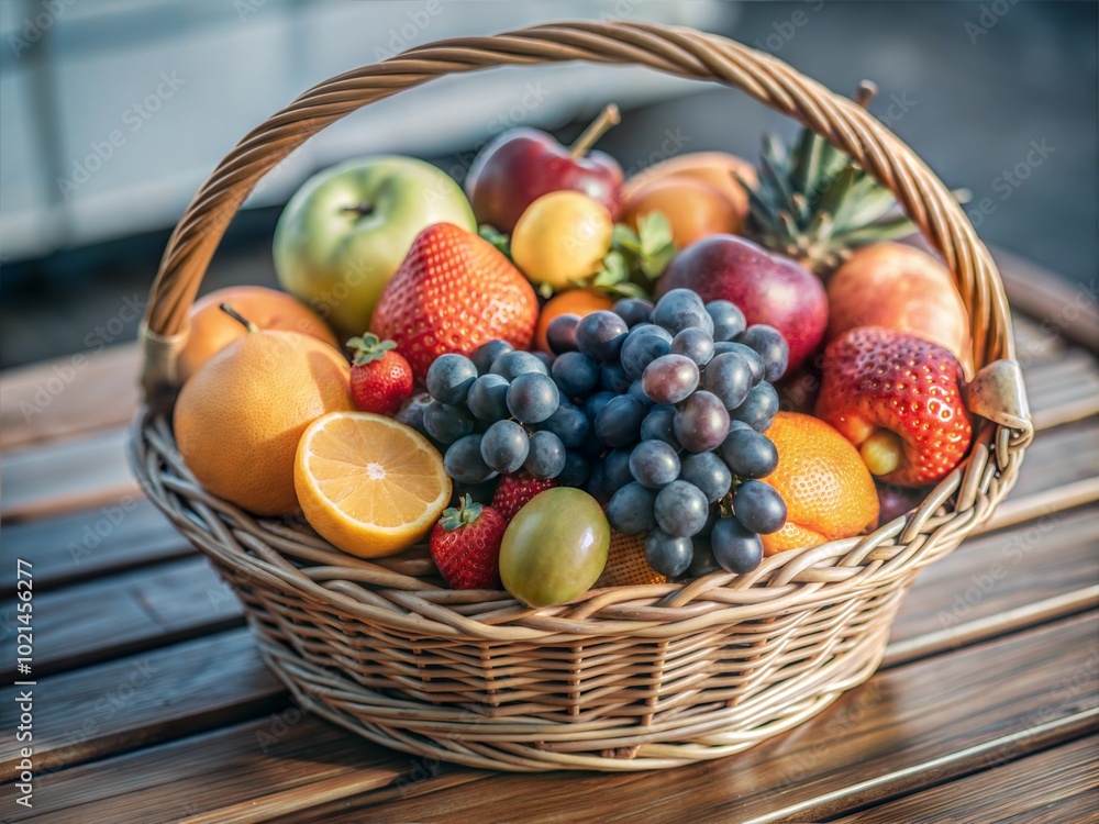 Fresh Fruit Basket on Wooden Table Fresh Fruit Basket on Wooden Table