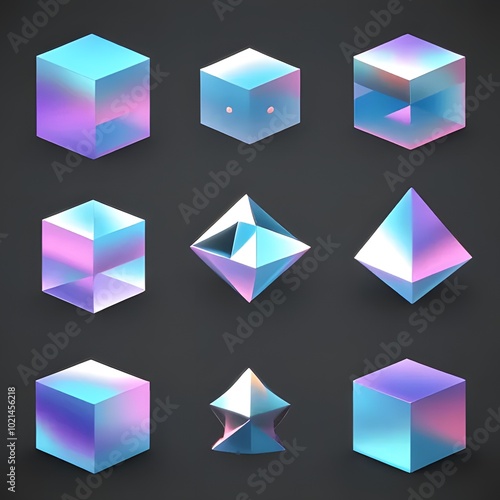 Holo abstract 3D shapes and 3D holographic elements or 3d holographic liquid shape amp gradient shap