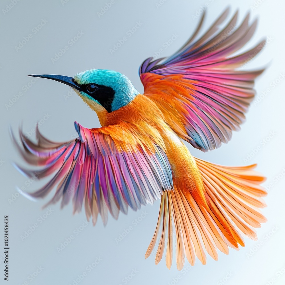 Obraz premium colorful bird with a long tail flying white background