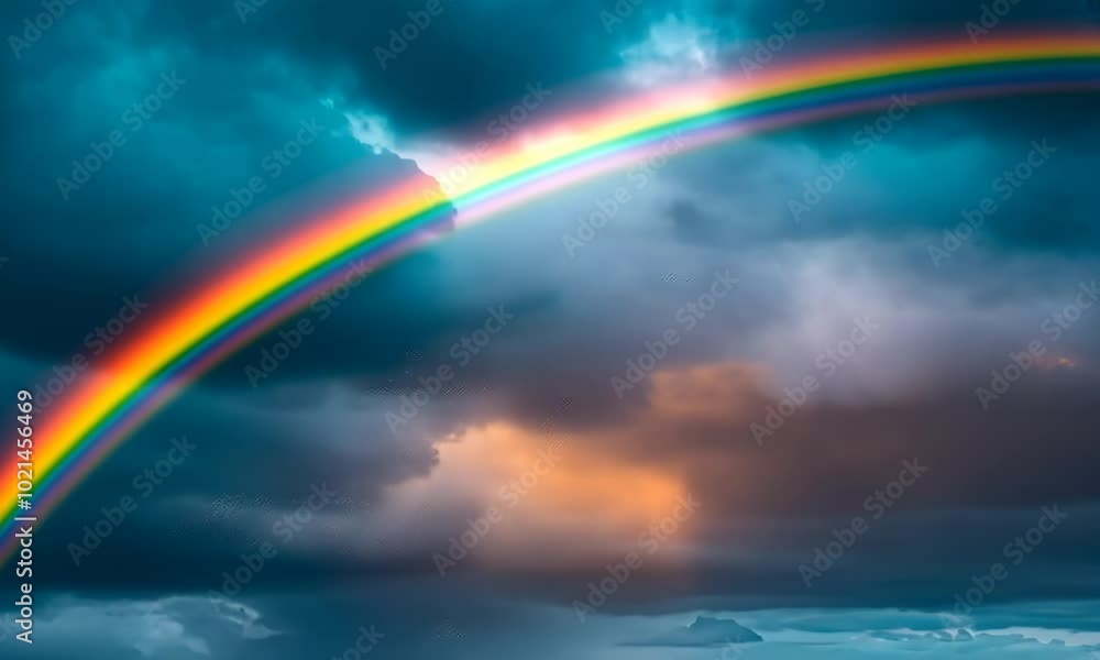 A rainbow is seen in the sky above a cloudy sky Video A rainbow is seen in the sky above a cloudy sky Video