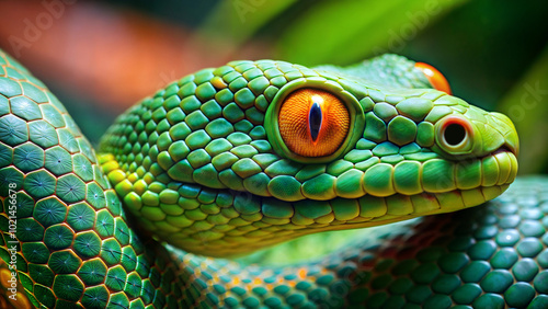 Green snake with red eyes symbol of the new year 2025