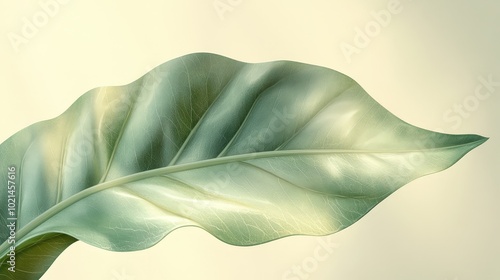 Exotic Sage Green Tropical Leaf Vector Art - Anime Style Minimalist Jungle Plant Illustration with Veins Texture in Adobe Illustrator Aesthetic on White Background photo