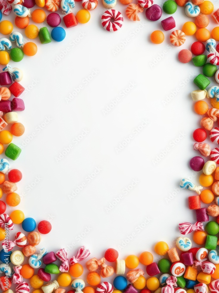 Colorful candy frame on white background halloween backdrop Colorful candy frame on white background halloween backdrop