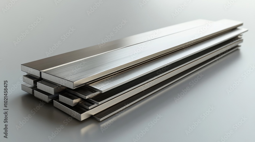 3D rendering of a stack of stainless steel flat bars 3D rendering of a stack of stainless steel flat bars