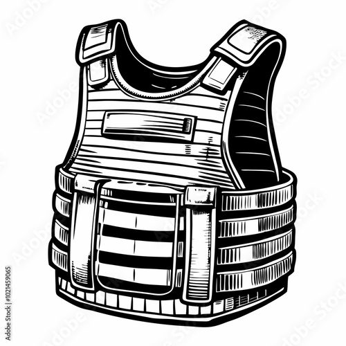 Detailed Hand Drawn Vector Illustration of Tactical Vest