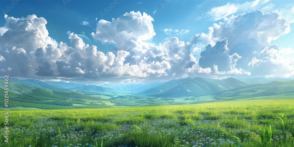 Beautiful Mountain Meadow Landscape Illustration Beautiful Mountain Meadow Landscape Illustration
