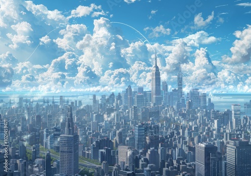 Wallpaper Mural Futuristic Cityscape with Dramatic Clouds Torontodigital.ca