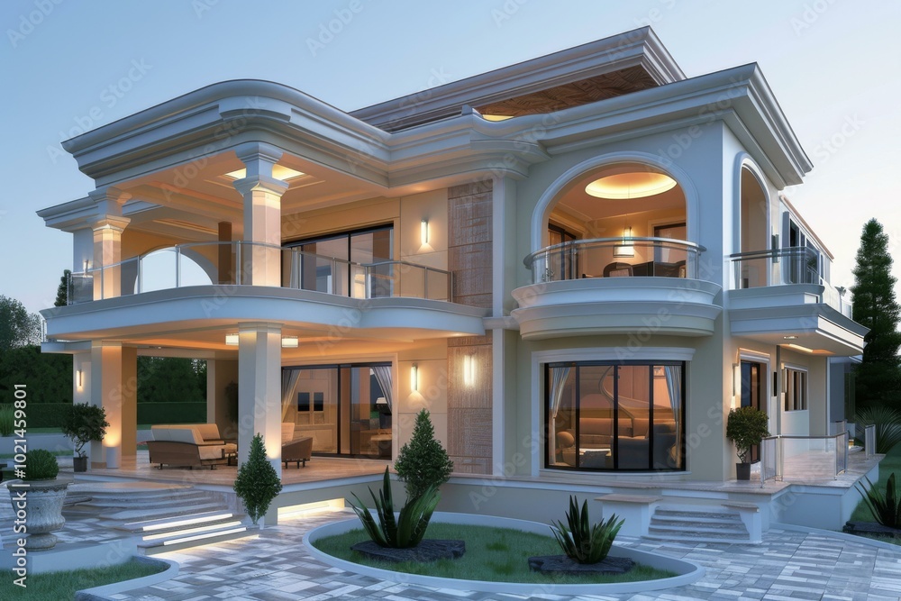 Fototapeta premium Luxury Modern Mansion Exterior Design Illustration