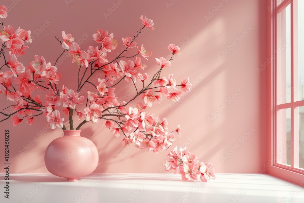 Pink Cherry Blossoms in a Vase Interior Design Pink Cherry Blossoms in a Vase Interior Design