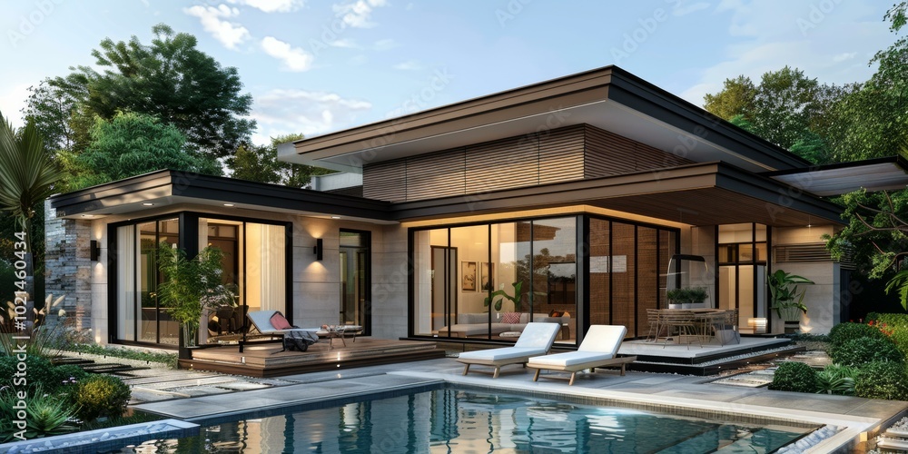 Fototapeta premium Modern House Exterior with Swimming Pool