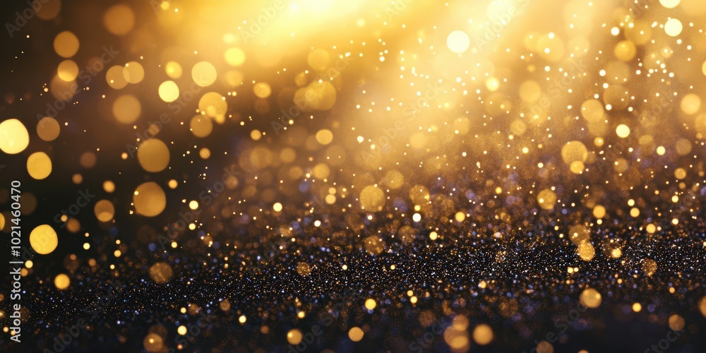 Obraz premium Gold Glitter Falling. Glistering Rain of Light Particles with Magic Glow and Shimmer Curtain