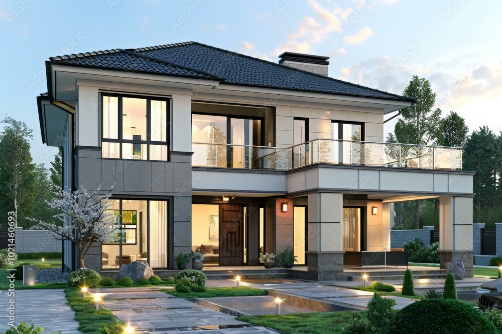 Fototapeta premium Modern Luxury House Exterior Design Illustration