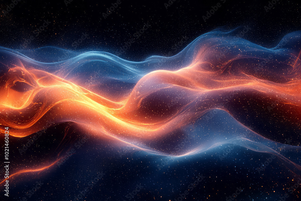 Abstract gradient dunes with flowing lines of vibrant orange and blue, Abstract gradient dunes with flowing lines of vibrant orange and blue,