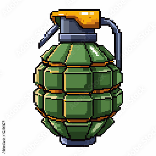 Pixel Art Hand Grenade Illustration Retro Gaming Style Explosive Vector Graphic