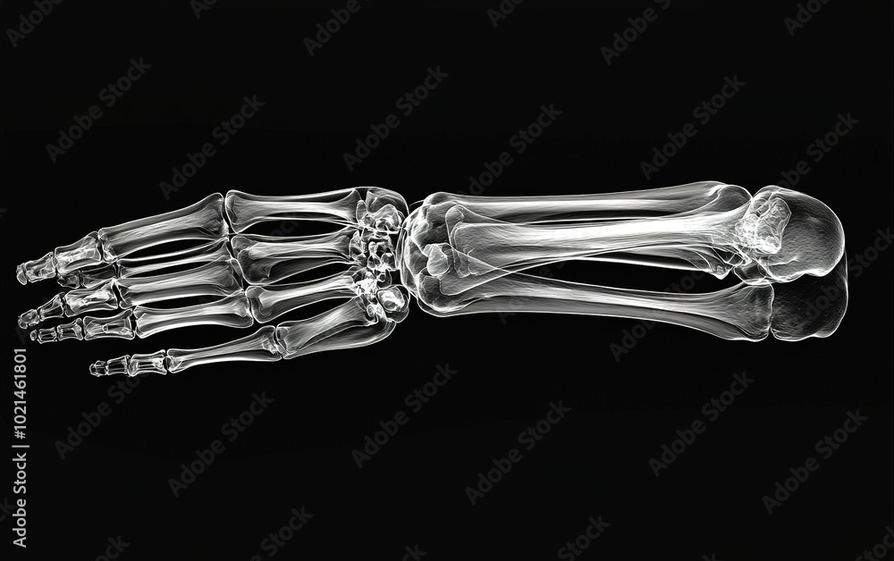 Detailed view of a human skeleton hand and forearm structure on a black background Detailed view of a human skeleton hand and forearm structure on a black background