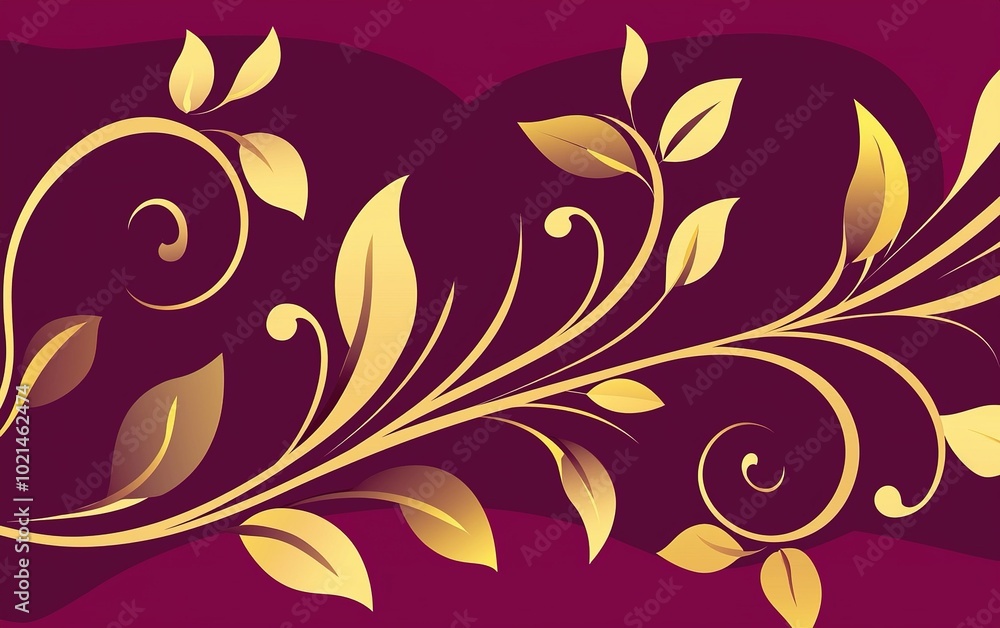 Elegant gold floral design on a rich burgundy background for decorative purposes Elegant gold floral design on a rich burgundy background for decorative purposes