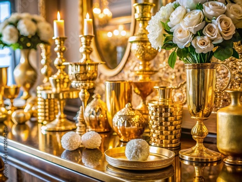 Luxurious Gold Decorative Elements for Elegant Home and Event Styling with Rich Textures and Designs