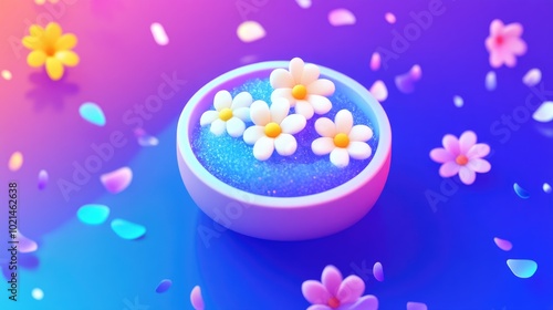 Close up of a bowl of lavender sugar scrub surrounded by fresh flowers on a textured surface perfect for enhancing self care and relaxation experiences