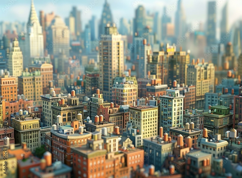 Obraz premium Stylized Cityscape Illustration of a Busy Urban Area