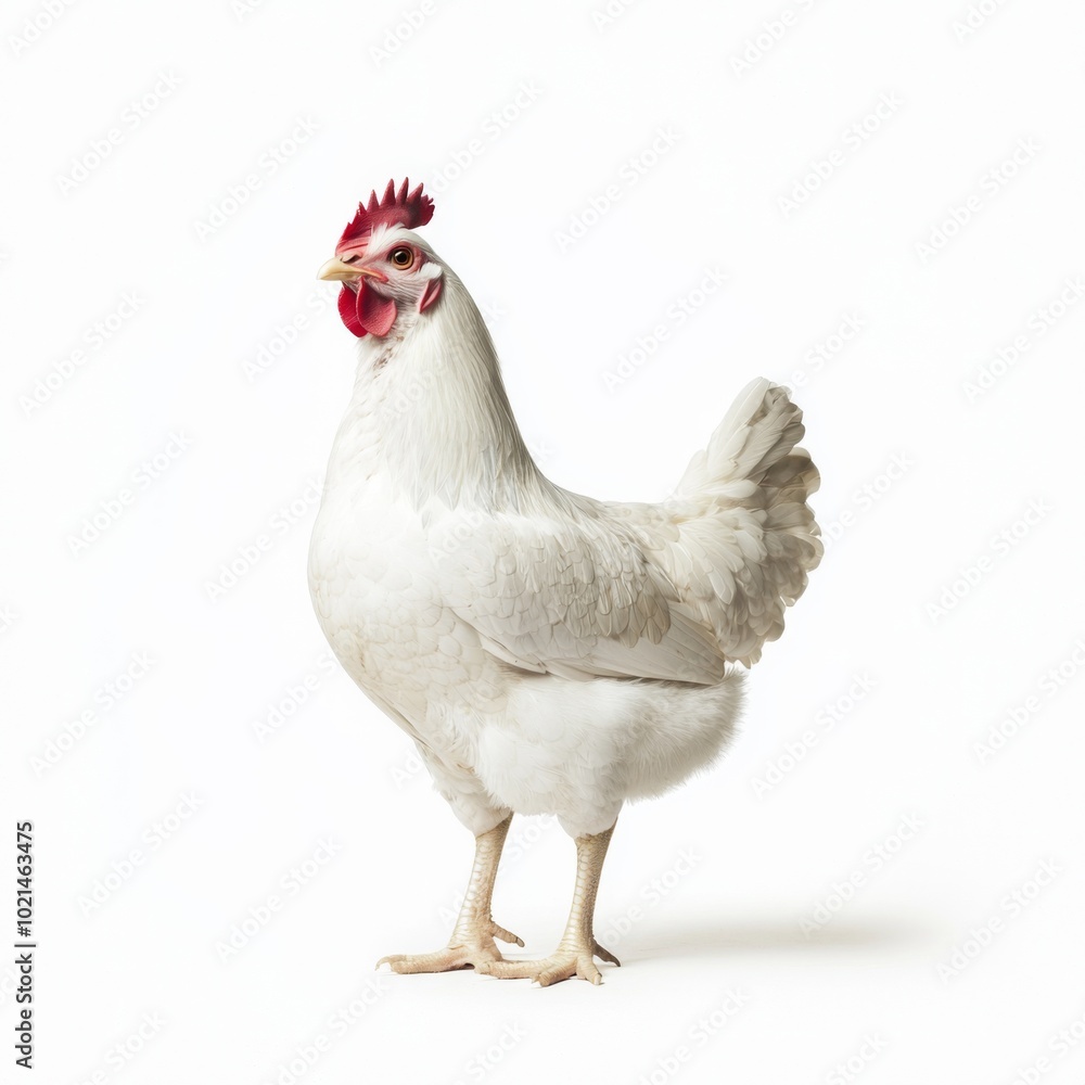 Fototapeta premium white hen isolated on white, studio shot