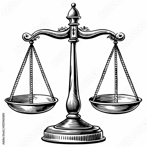 Vintage Engraved Justice Scale Vector Balancing Law and Fairness