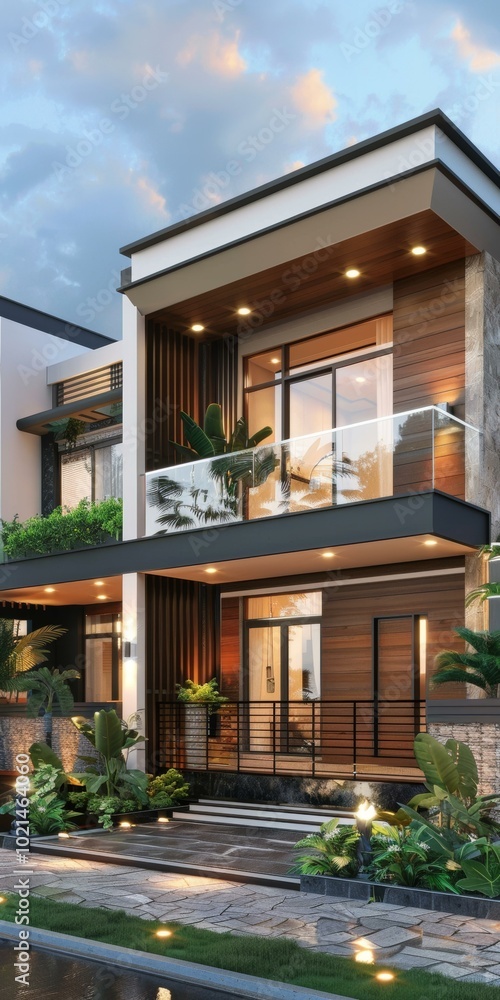 Modern Two-Story House Exterior Design Illustration Modern Two-Story House Exterior Design Illustration