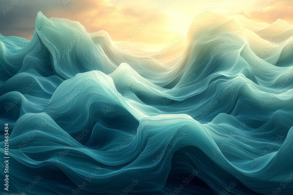 A minimalist abstract design featuring soft waves with gradient highlights in vibrant greens and blues, A minimalist abstract design featuring soft waves with gradient highlights in vibrant greens and blues,