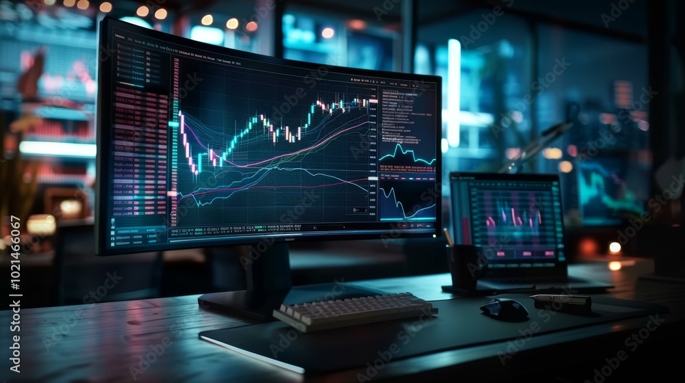 A computer screen with a lot of data on it about the stock market. A computer screen with a lot of data on it about the stock market.