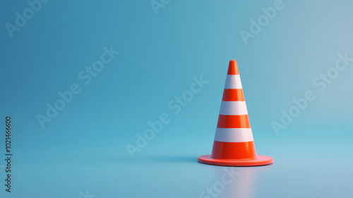 Traffic cone against bright color wall background with copy space