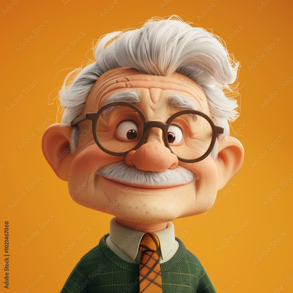 3D rendering of a grandpa with white hair and mustache 3D rendering of a grandpa with white hair and mustache