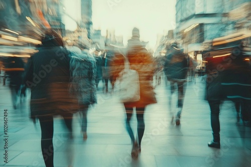 a blurry photo of people walking down a street