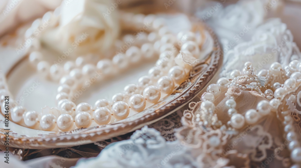 Obraz premium Close-up of vintage couture fashion accessories, highlighting delicate craftsmanship, pearls, and lace in an elegant setting