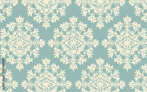 Elegant floral pattern in soothing blue tones displayed as wallpaper in a stylish interior setting