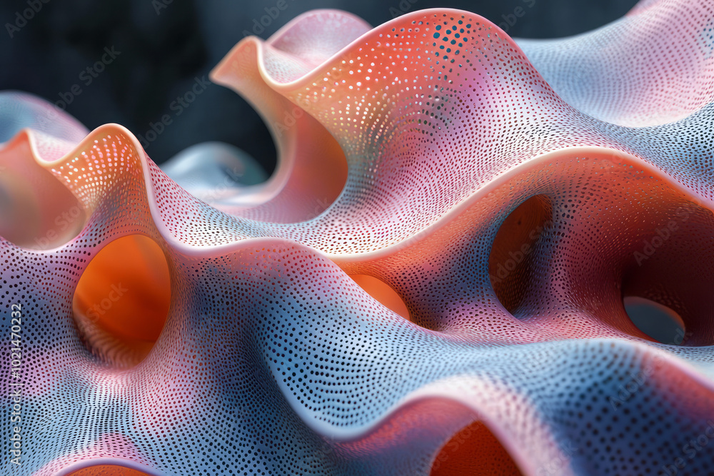 A 3D ribbon structure twisted and perforated with circular holes,, A 3D ribbon structure twisted and perforated with circular holes,,