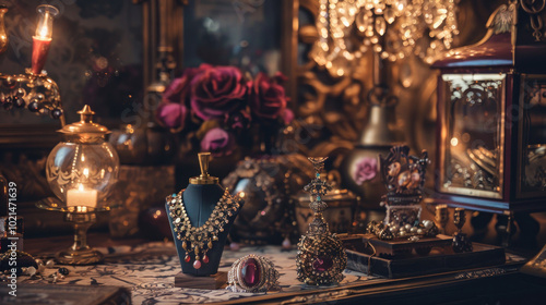 Wallpaper Mural Editorial photoshoot featuring vintage-inspired luxury accessories, displayed against a backdrop of ornate decor with refined lighting Torontodigital.ca