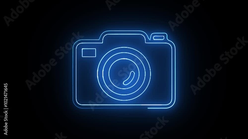 glowing neon red and blue color camera animation icon digital camera photograph photo picture camera animation.