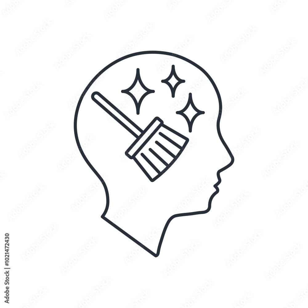 Put your head in order. Clear your brain.Personal problem situations.Vector linear icon isolated on white background. Put your head in order. Clear your brain.Personal problem situations.Vector linear icon isolated on white background.