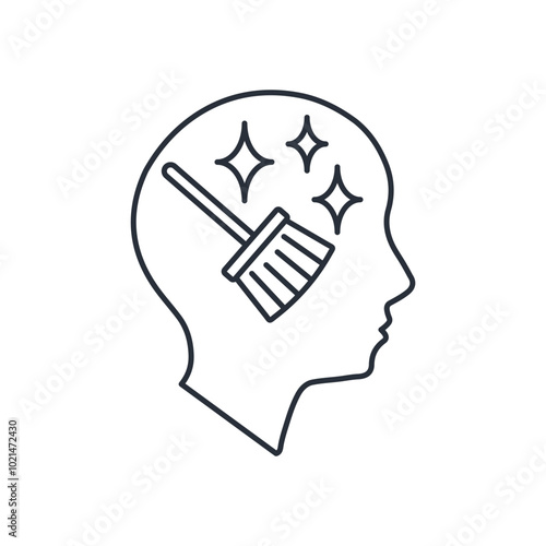 Put your head in order. Clear your brain.Personal problem situations.Vector linear icon isolated on white background.