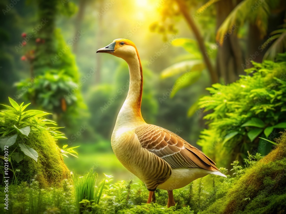 Majestic Golden Goose Bird Standing Gracefully Among Lush Greenery in Serene Natural Habitat Majestic Golden Goose Bird Standing Gracefully Among Lush Greenery in Serene Natural Habitat